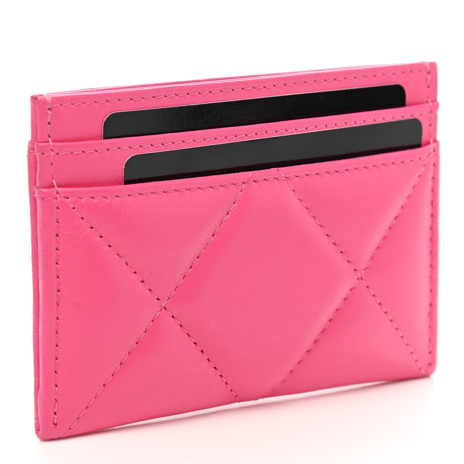 Chanel Lambskin Quilted Chanel 19 Card Holder Dark Pink 3 of 9