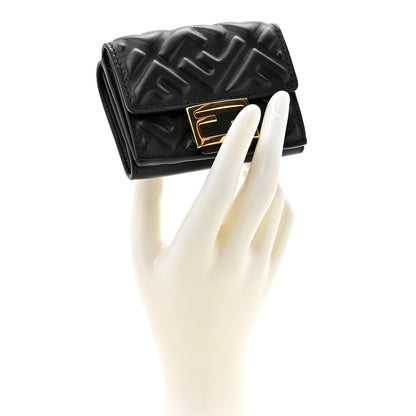 Fendi Nappa Matisse FF Diagonal Embossed Micro Tri-Fold Wallet Black 2 of 9