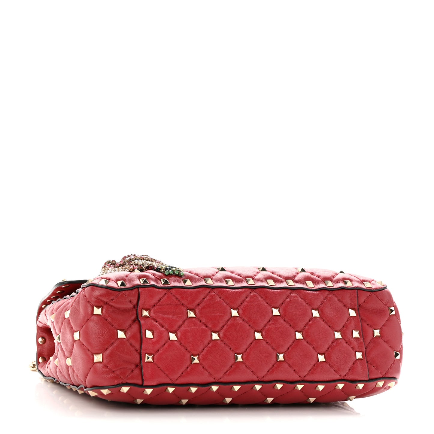 Nappa Roses Crystal Medium Rockstud Spike Shoulder Bag Red