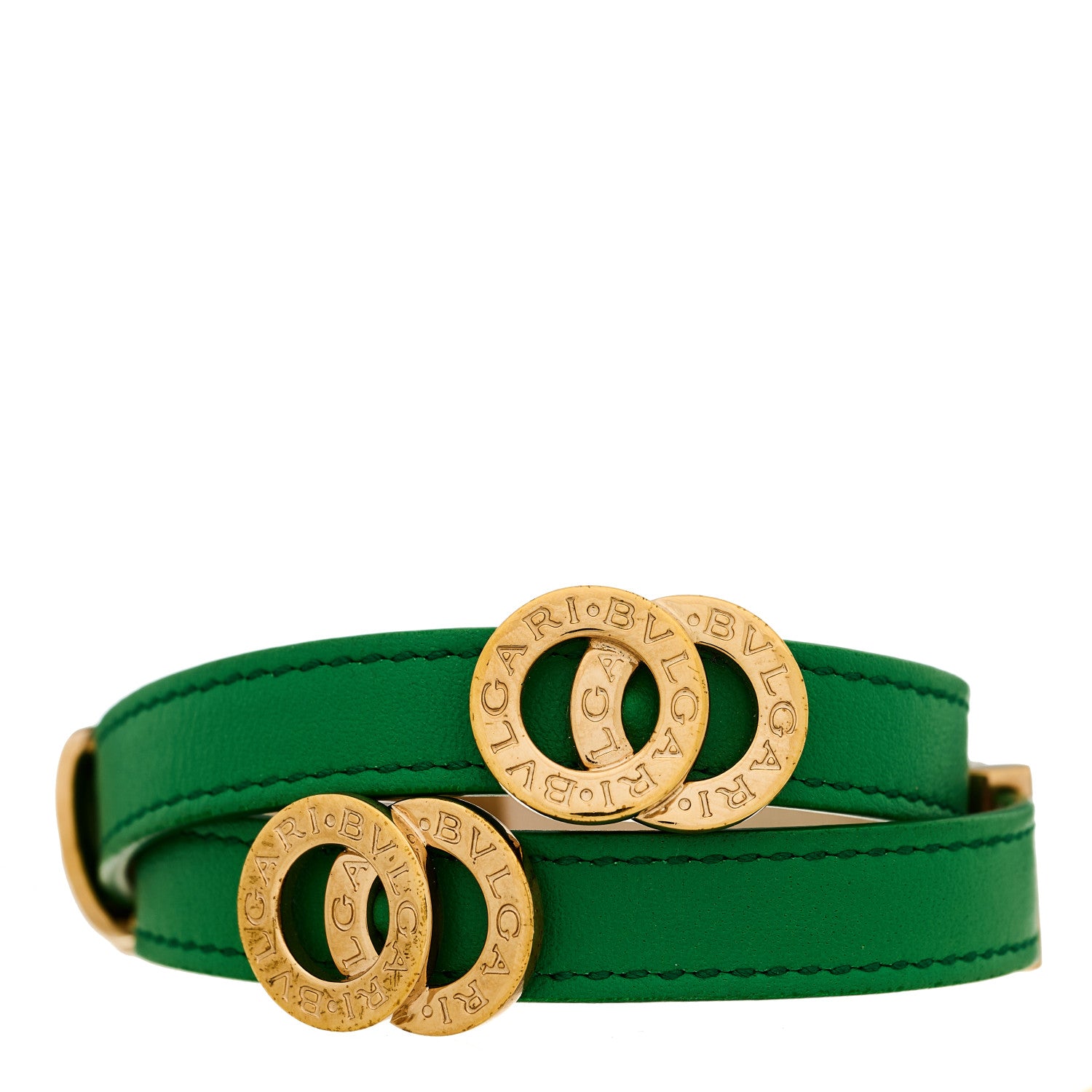 Bulgari Calfskin Double Coiled Bracelet Green 1 of 5