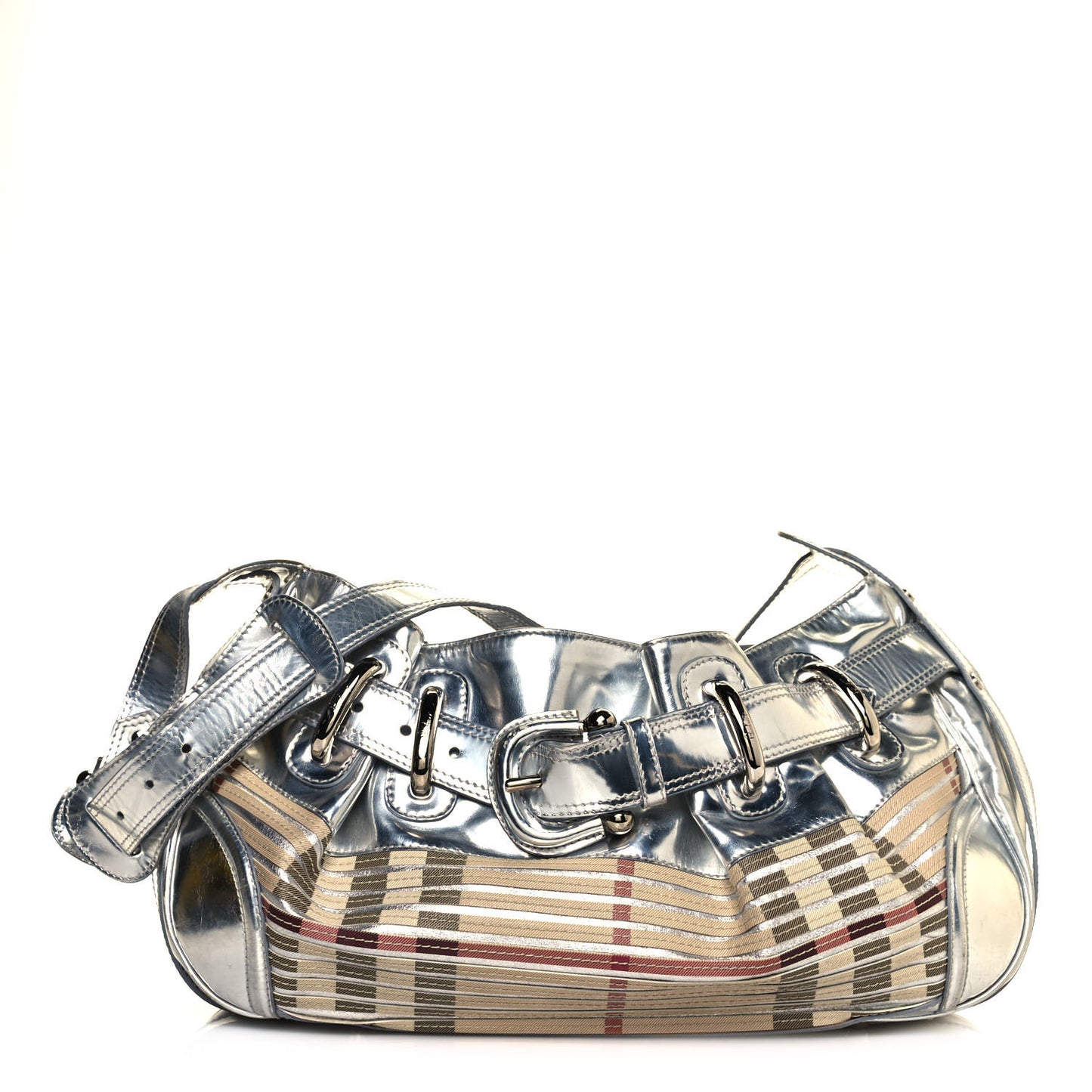 Metallic Patent House Check Sliced Beaton Silver