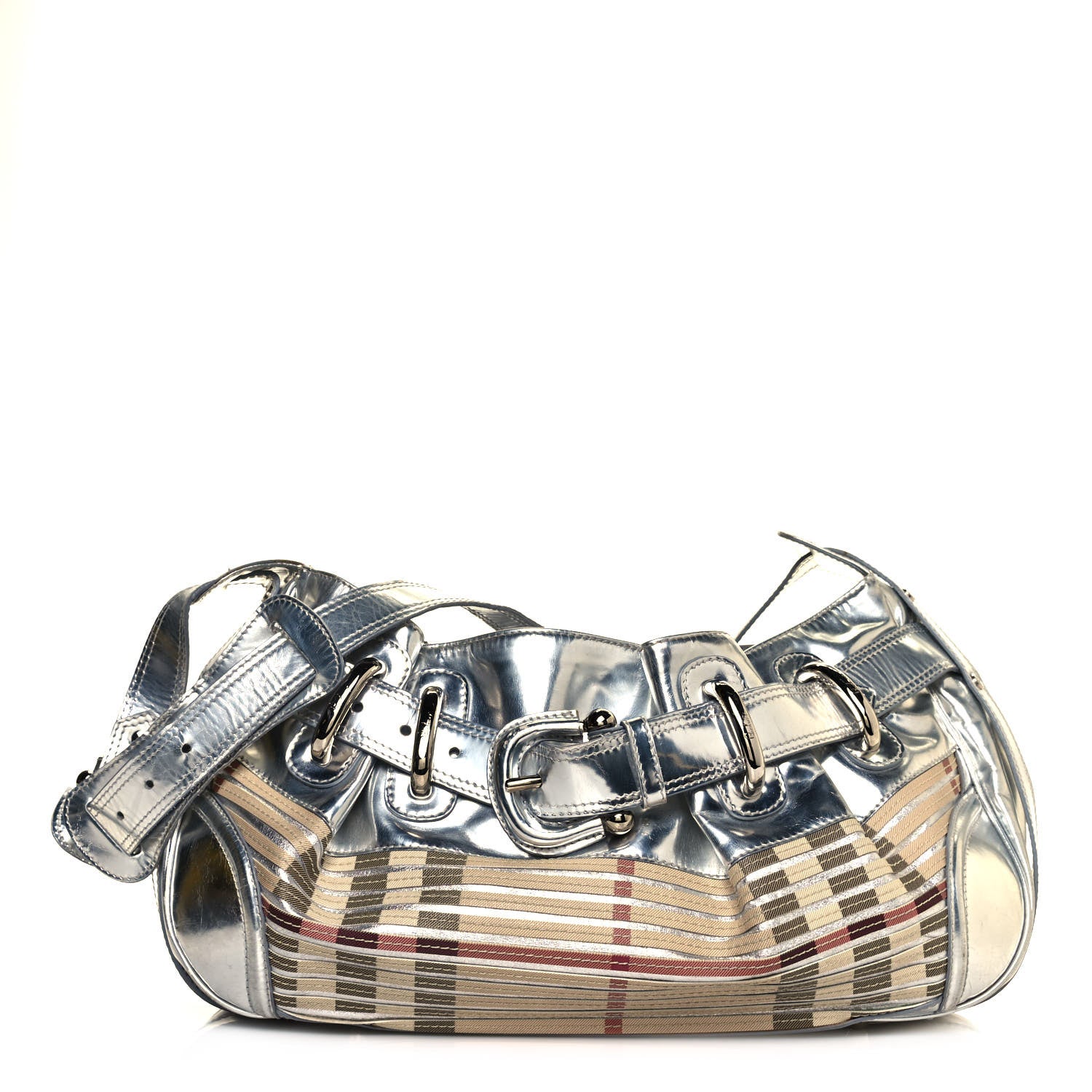 Burberry Metallic Patent House Check Sliced Beaton Silver 1 of 21