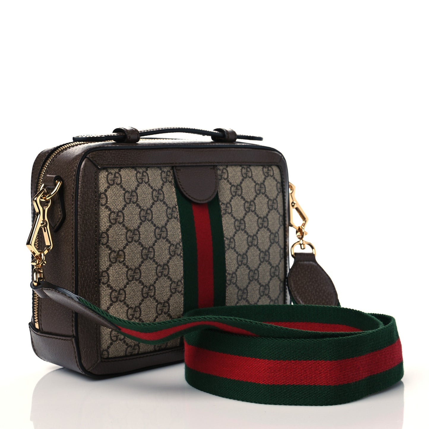 GG Supreme Web Small Ophidia Top Handle Shoulder Bag Brown