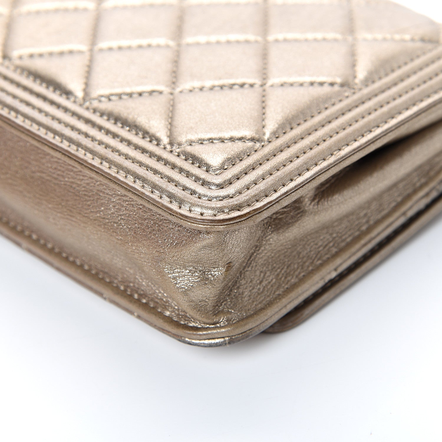 Chanel Metallic Calfskin Quilted Boy Wallet On Chain WOC Gold 11 of 15