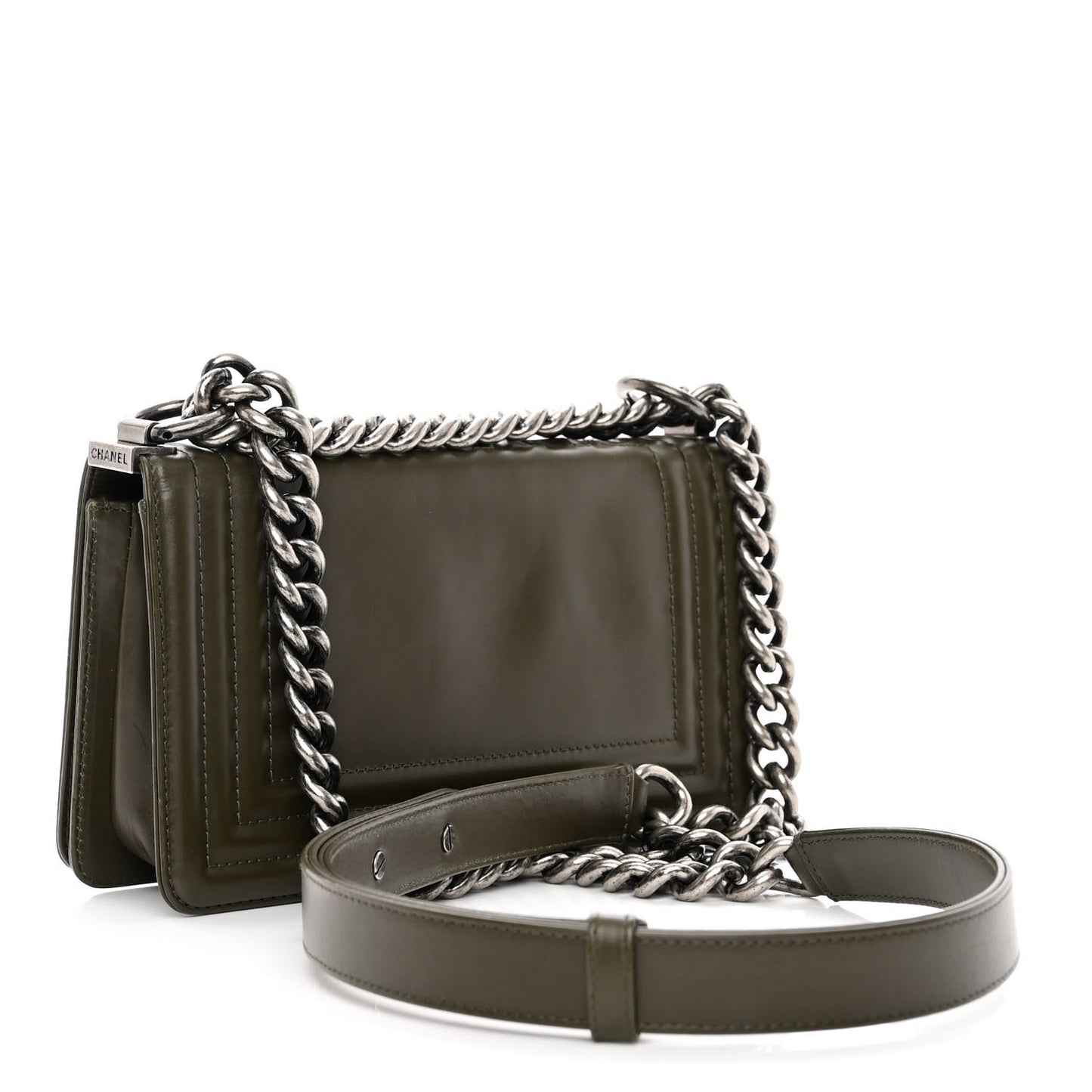 Glazed Calfskin Small Boy Flap Dark Green