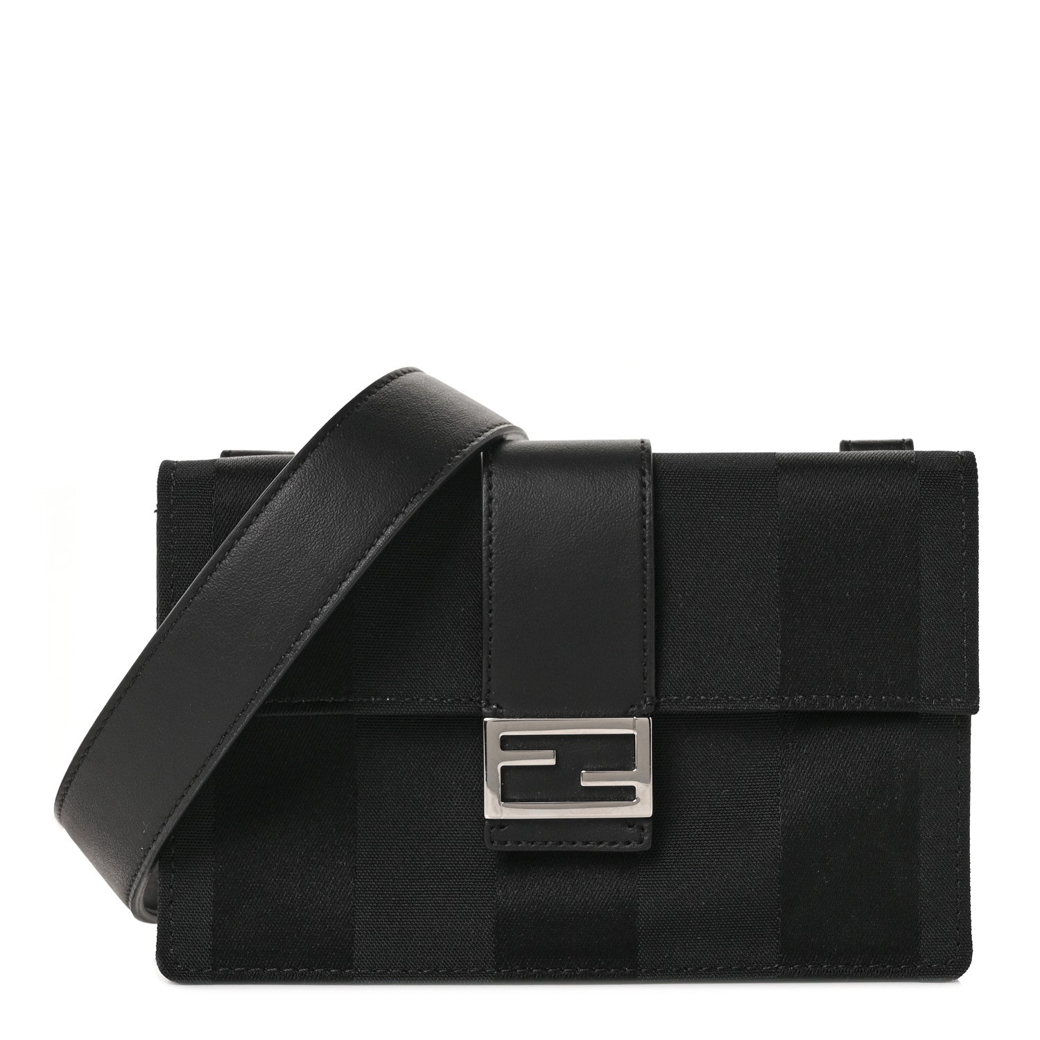Fendi Recycled Nylon Vitello Grace Light Pequin Baguette Belt Pouch Black 1 of 7
