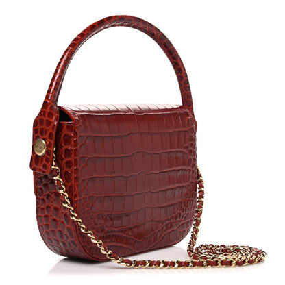 Chanel Calfskin Crocodile Embossed Turn Around Mini Top Handle Flap Burgundy 3 of 11