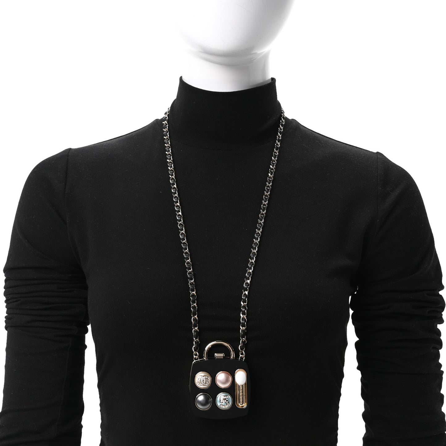Pearl Resin Crystal Lambskin CC No 5 Eyeshadow Mirror Pendant Necklace Multicolor