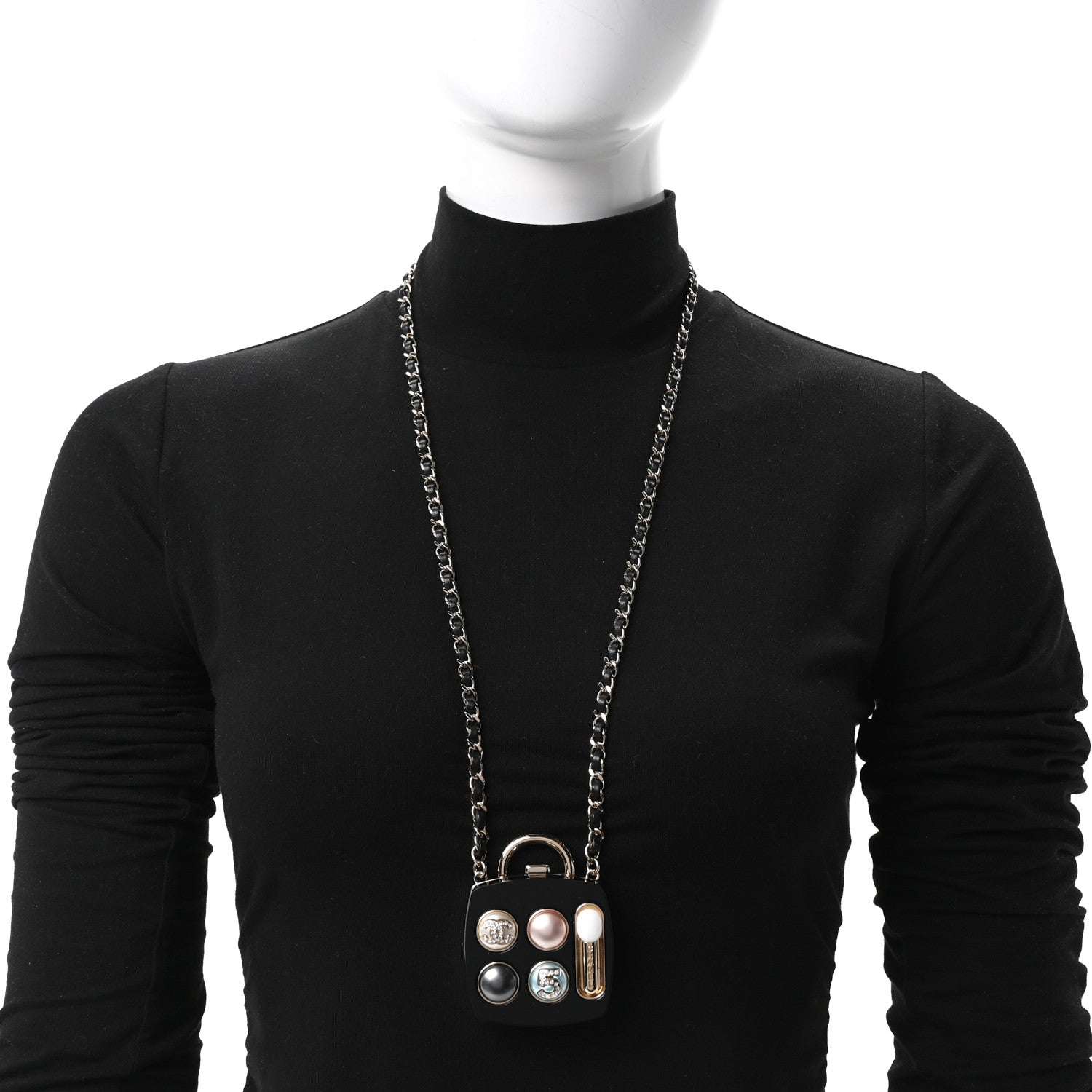 Chanel Pearl Resin Crystal Lambskin CC No 5 Eyeshadow Mirror Pendant Necklace Multicolor 2 of 4