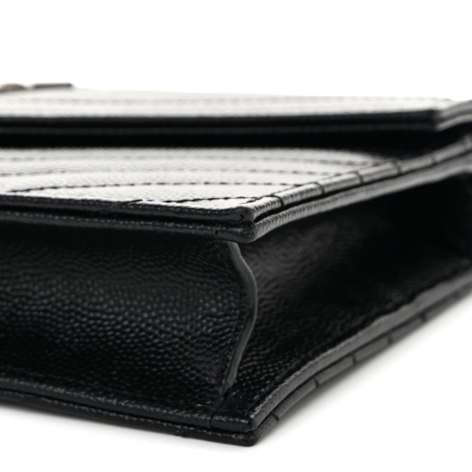 Saint Laurent Grain De Poudre Matelasse Chevron Monogram Chain Wallet Black 10 of 10