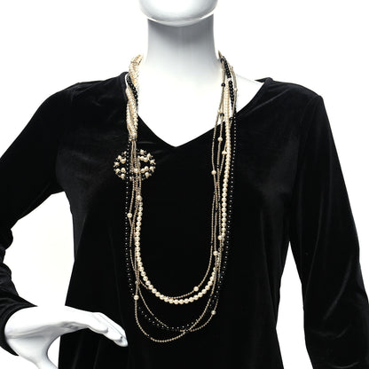 Chanel Pearl Beaded CC Multi Strand Long Necklace Black Gold 2 of 6