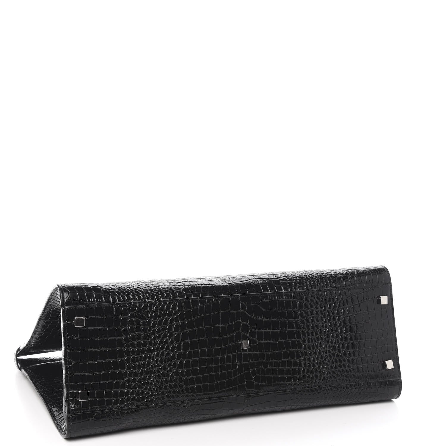 Saint Laurent Shiny Calfskin Crocodile Embossed Medium Manhattan Shopper Tote Black 4 of 9