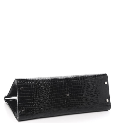 Saint Laurent Shiny Calfskin Crocodile Embossed Medium Manhattan Shopper Tote Black 4 of 9