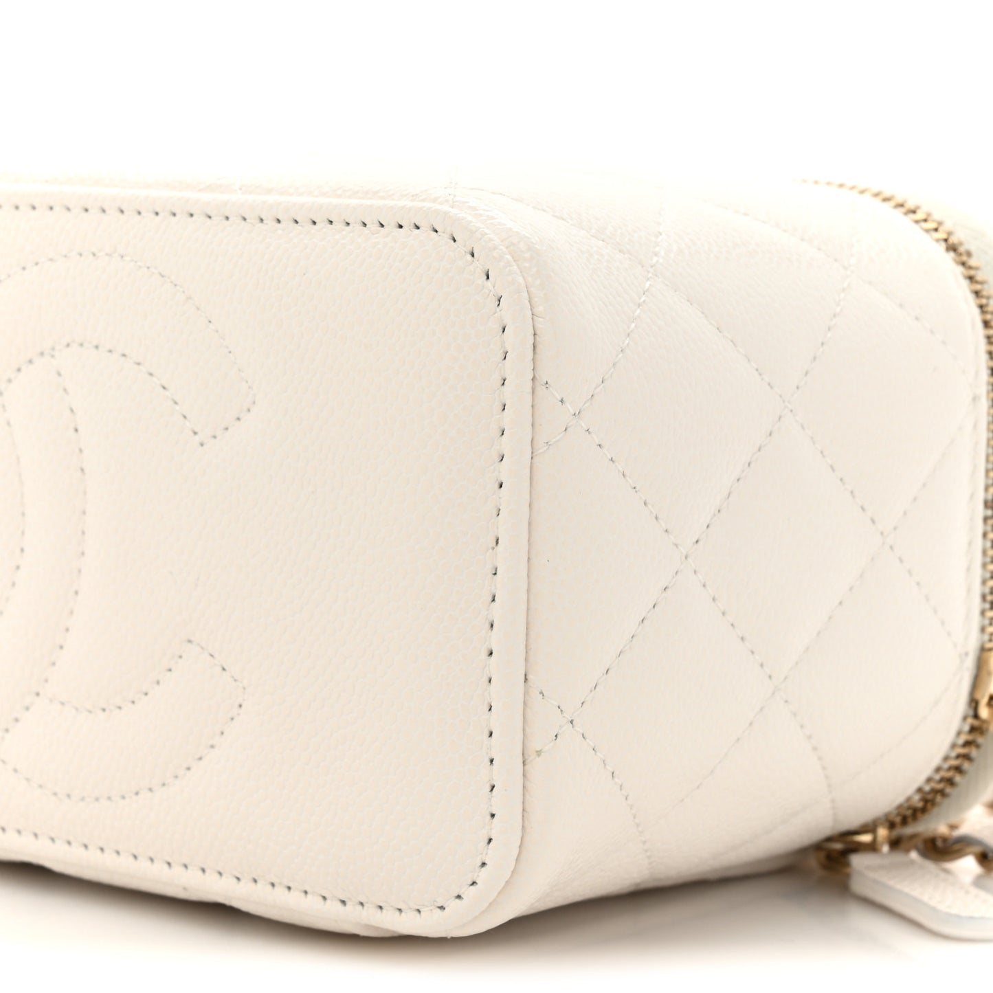Caviar Quilted Small Vanity Case With Chain White