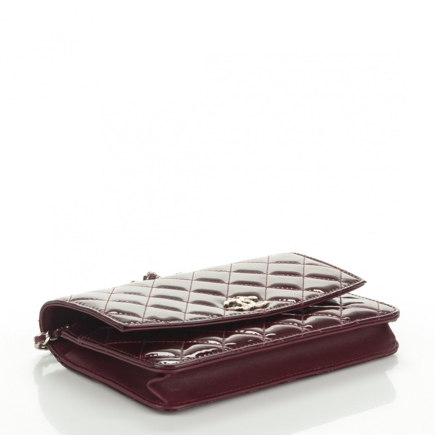 Chanel Patent Quilted Brilliant Wallet On Chain WOC Burgundy 4 of 8