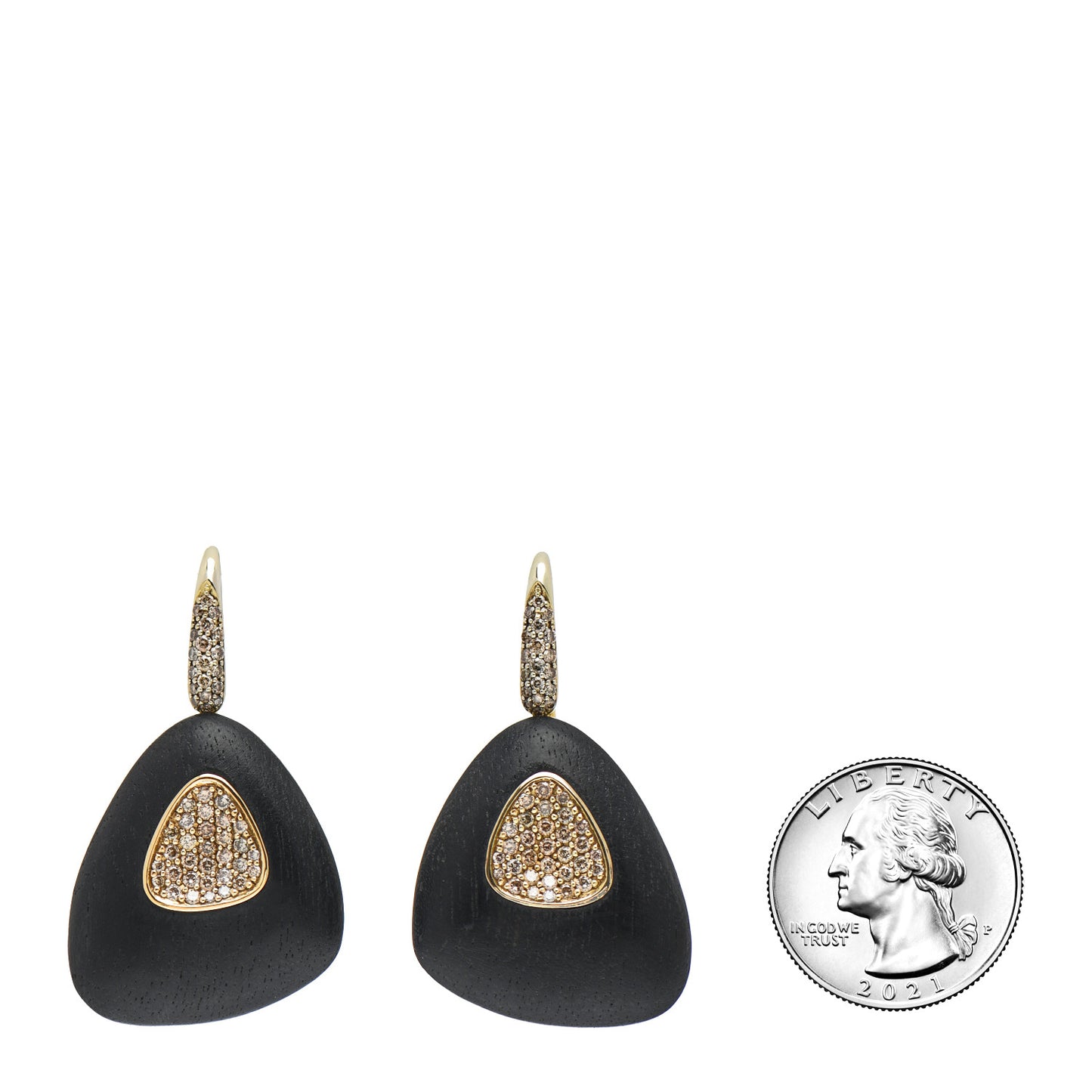 18K Yellow Gold Sterling Silver Diamond Ebony Wood Capri Plus Earrings