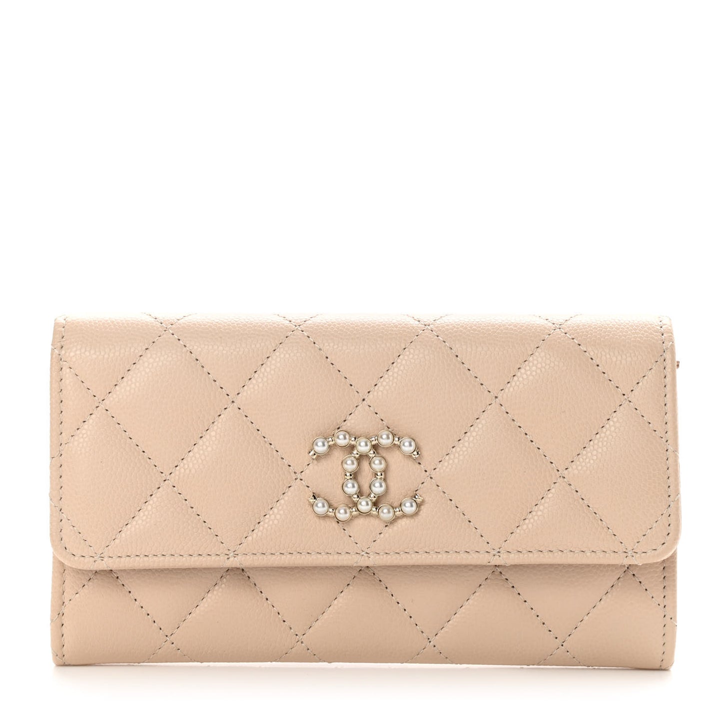 Caviar Pearl Quilted Coco Candy Wallet Beige