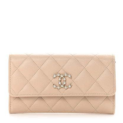 Chanel Caviar Pearl Quilted Coco Candy Wallet Beige 1 of 9