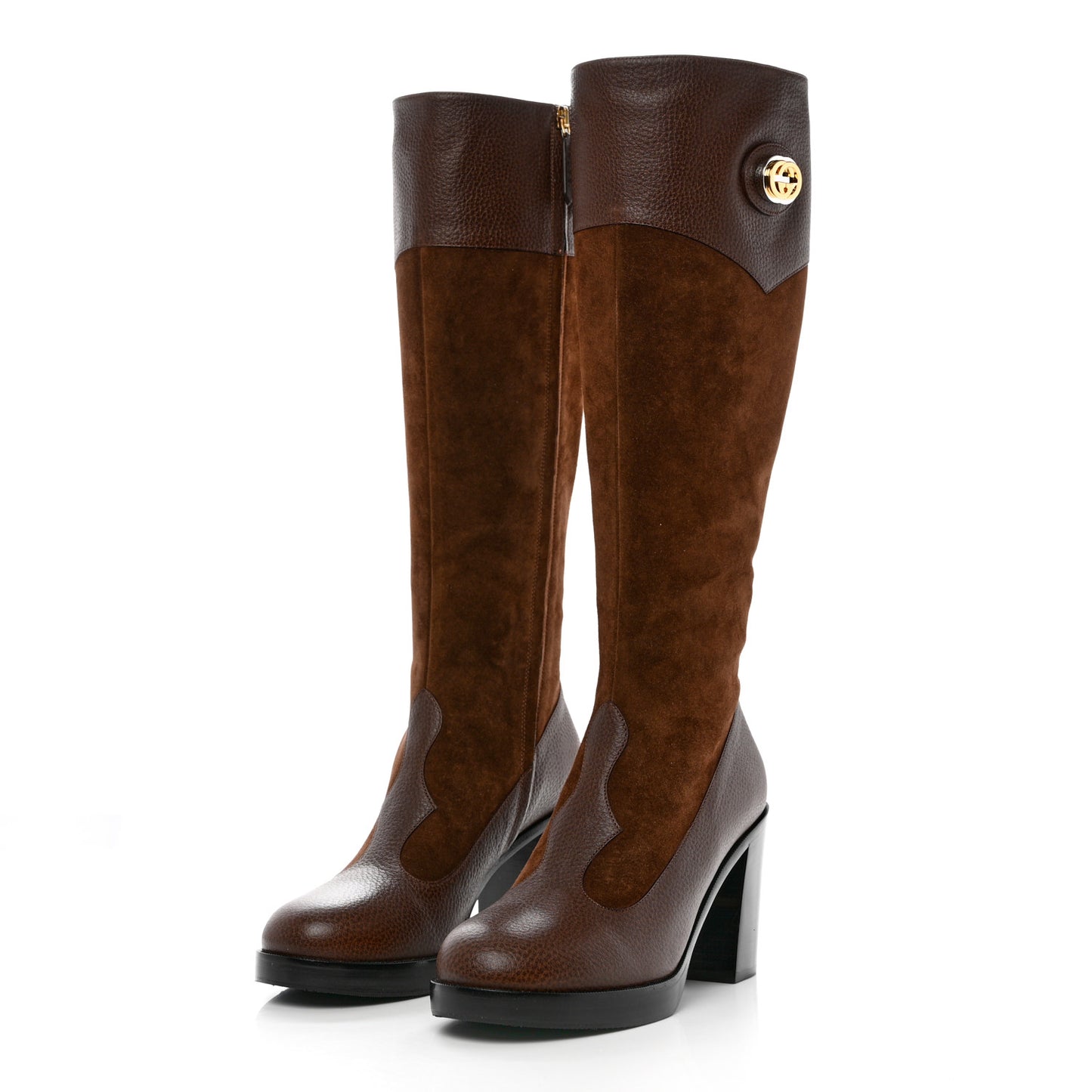 Austin Calfskin Super Softy Suede Interlocking G Knee High Boots 39 Brown Mahogany