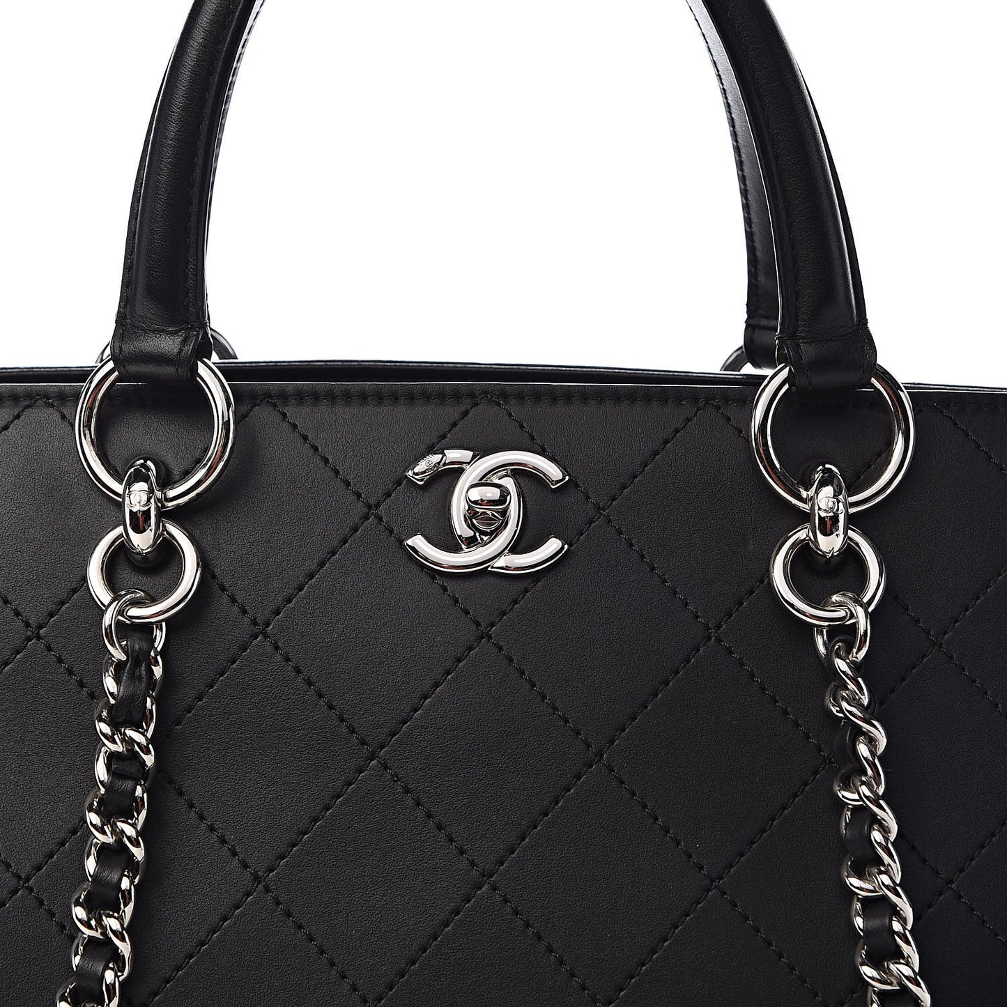 Calfskin Stitched Shopping Tote Black