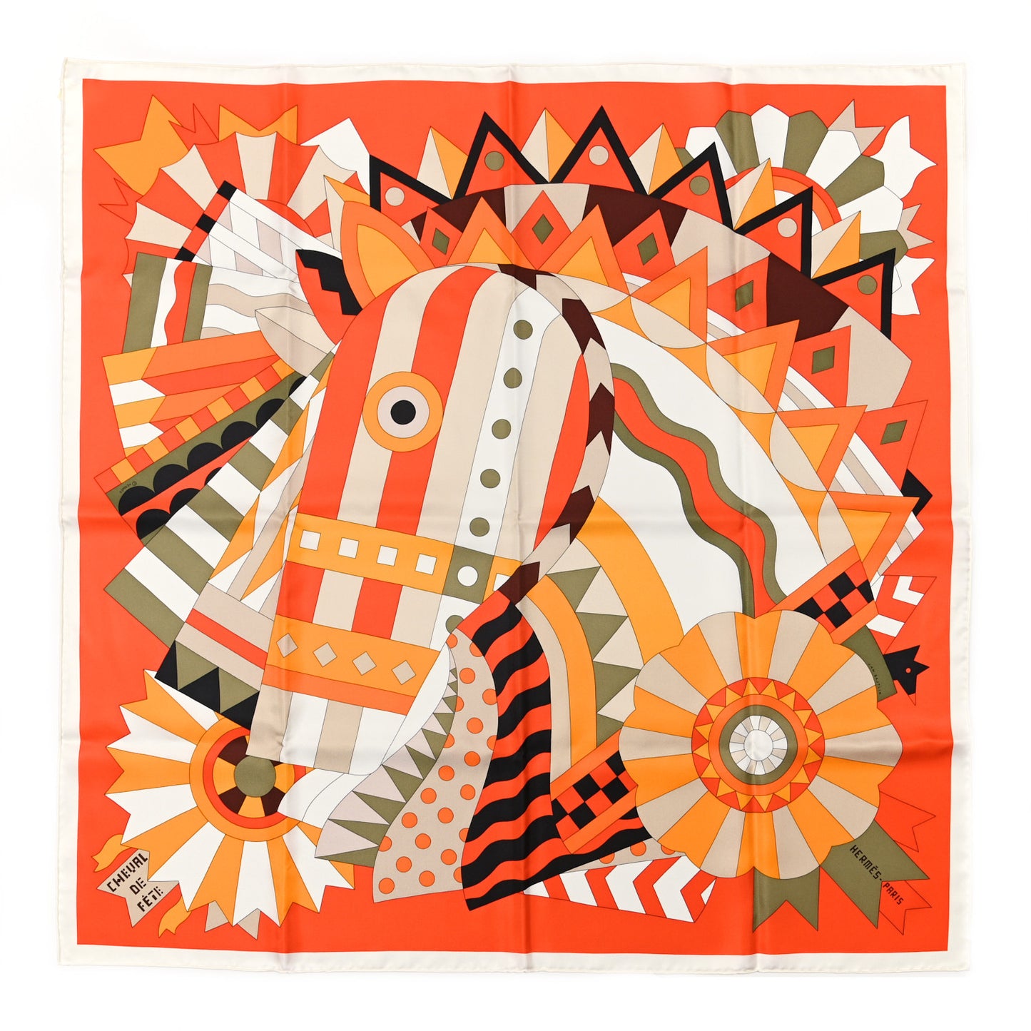 Silk En Roue Libre Scarf 90 White Orange Gold