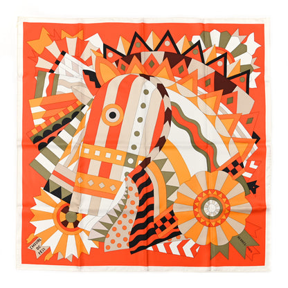 Hermes Silk En Roue Libre Scarf 90 White Orange Gold 1 of 6