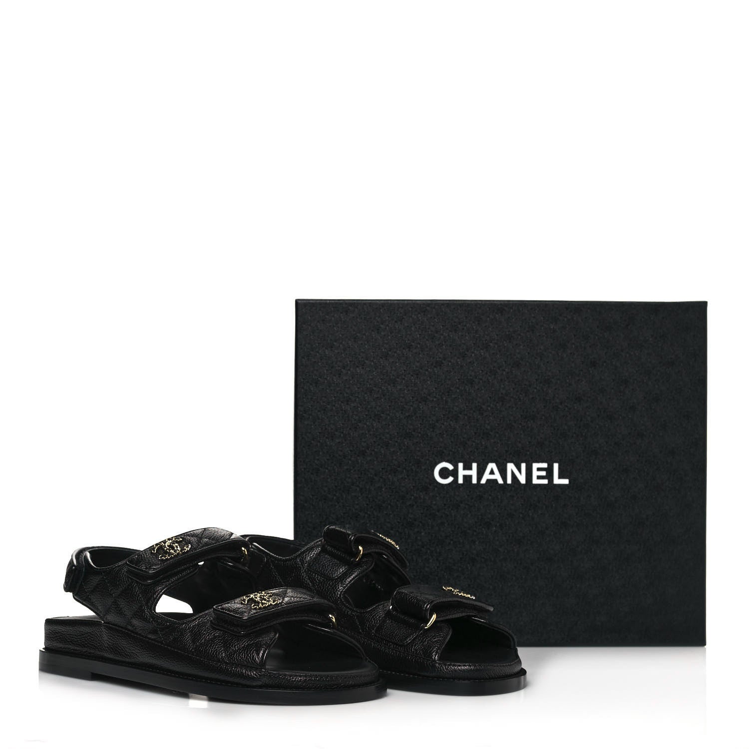 Chanel Grained Calfskin Velcro Dad Sandals 37 Black 10 of 10