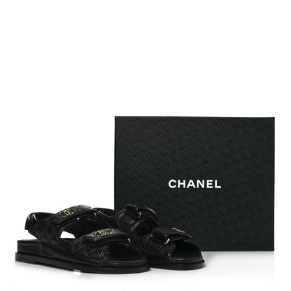 Chanel Grained Calfskin Velcro Dad Sandals 37 Black 10 of 10