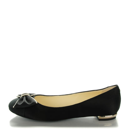 Chanel Satin Pearl Bow Ballerina Cap Toe Flats 40 Black 1 of 9