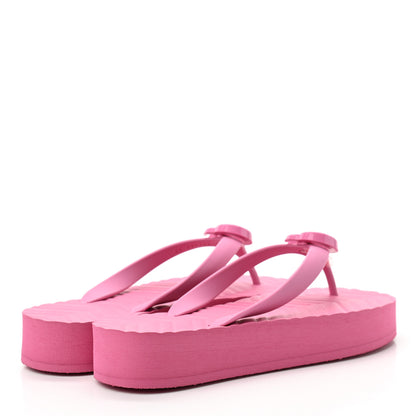 Gucci Rubber Chevron Womens GG Thong Sandals 37 Pink Tropical Flower 4 of 6