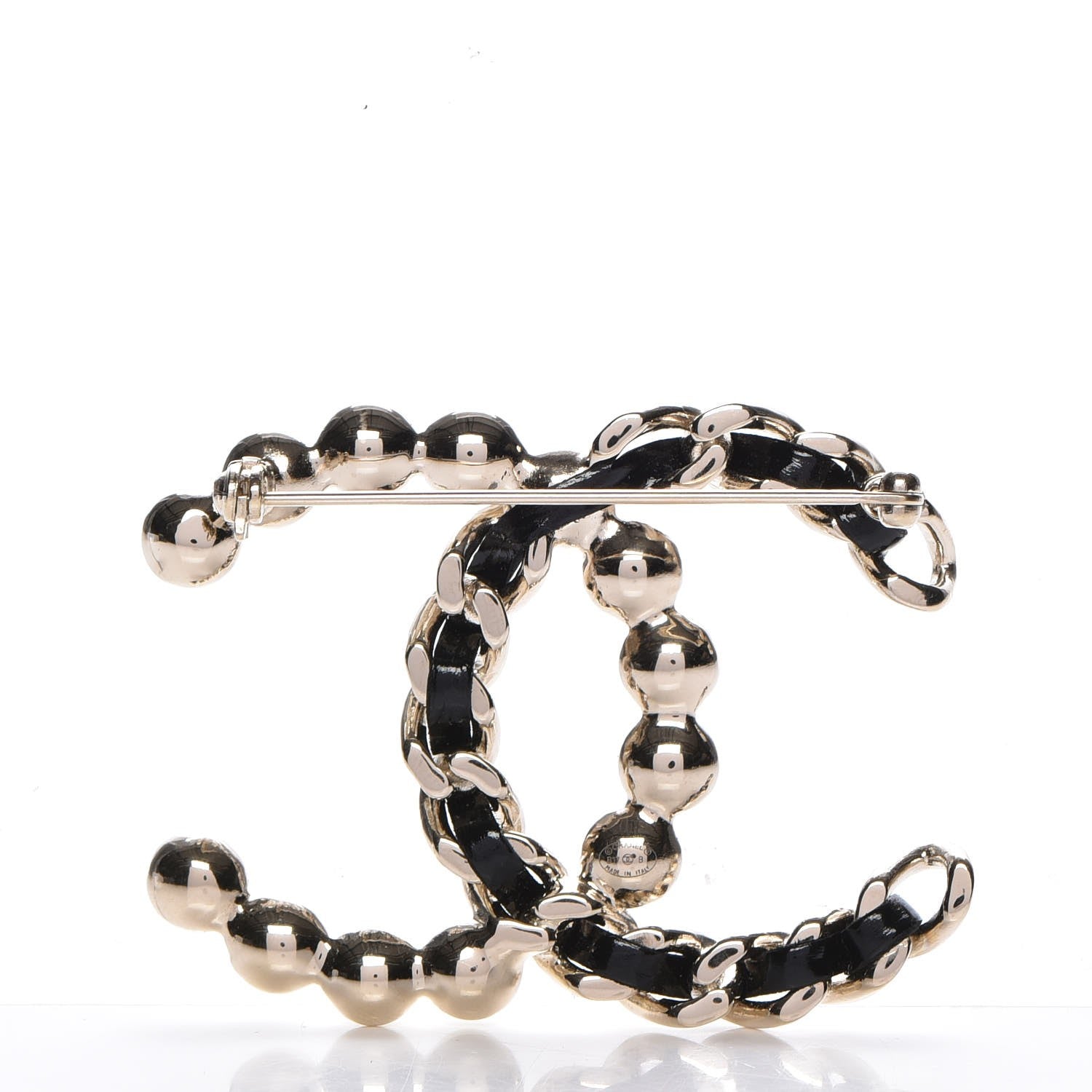 Chanel Calfskin Pearl CC Chain Brooch Black Gold 3 of 5