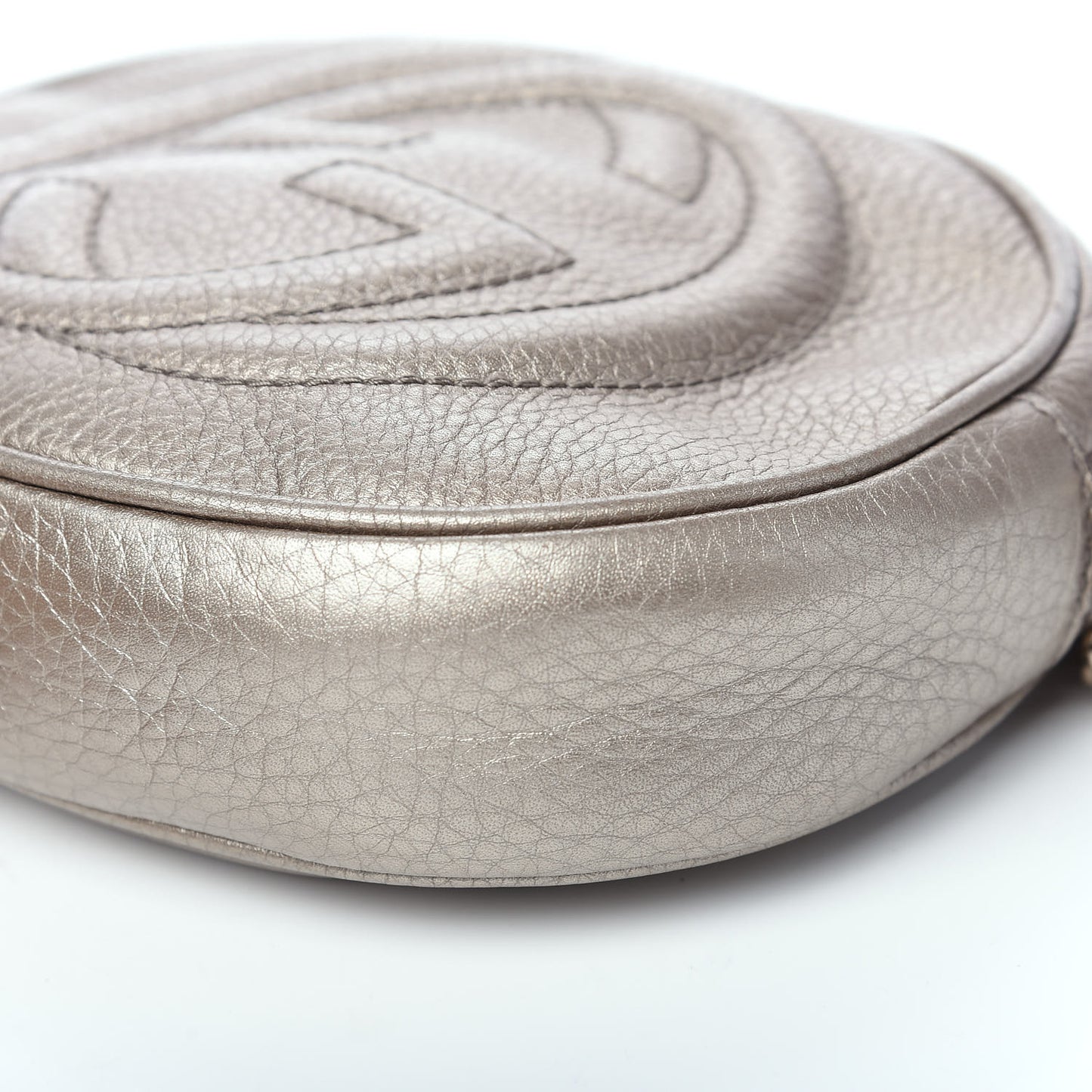 Metallic Pebbled Calfskin Mini Soho Chain Bag Golden Beige
