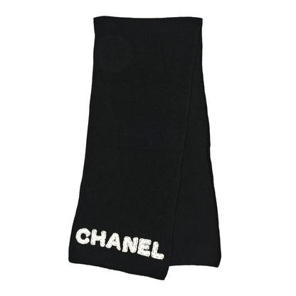 Chanel Cashmere Logo Stole Black White 2 of 4