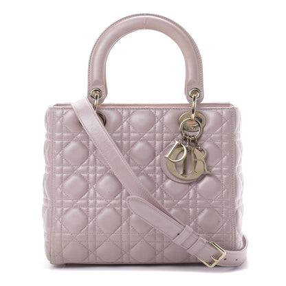 Christian Dior Pearly Lambskin Cannage Medium Lady Dior Lotus 1 of 24