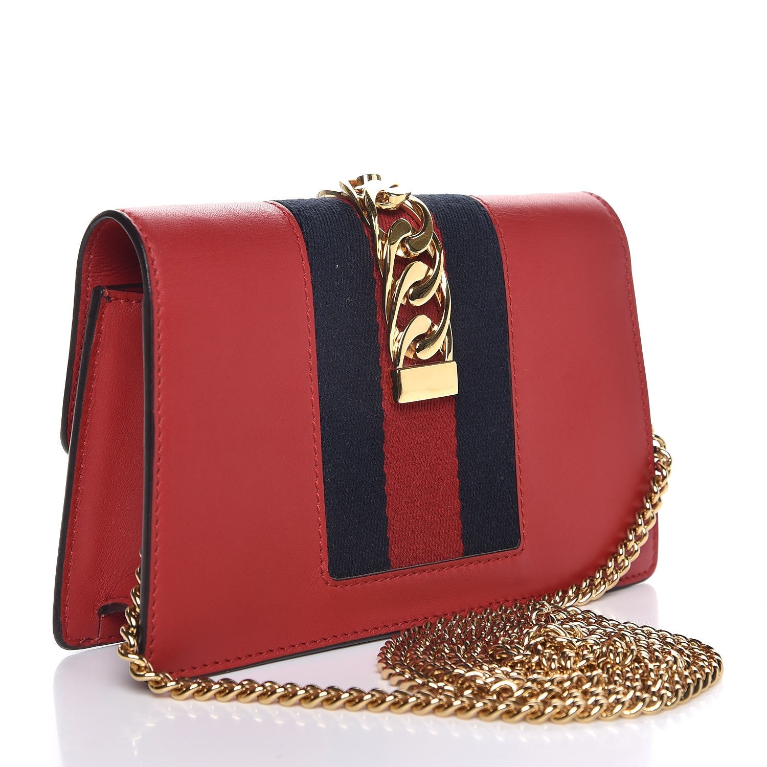 Gucci Calfskin Super Mini Sylvie Chain Shoulder Bag Hibiscus Red 3 of 8