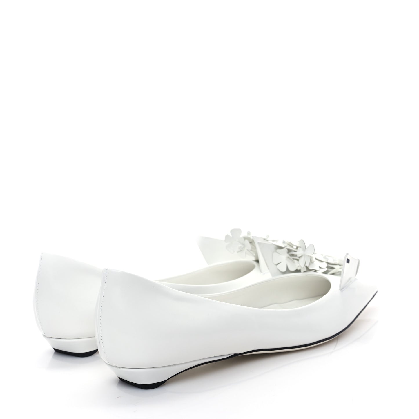 Brushed Calfskin Floral Applique Ballerina Flats 37 White