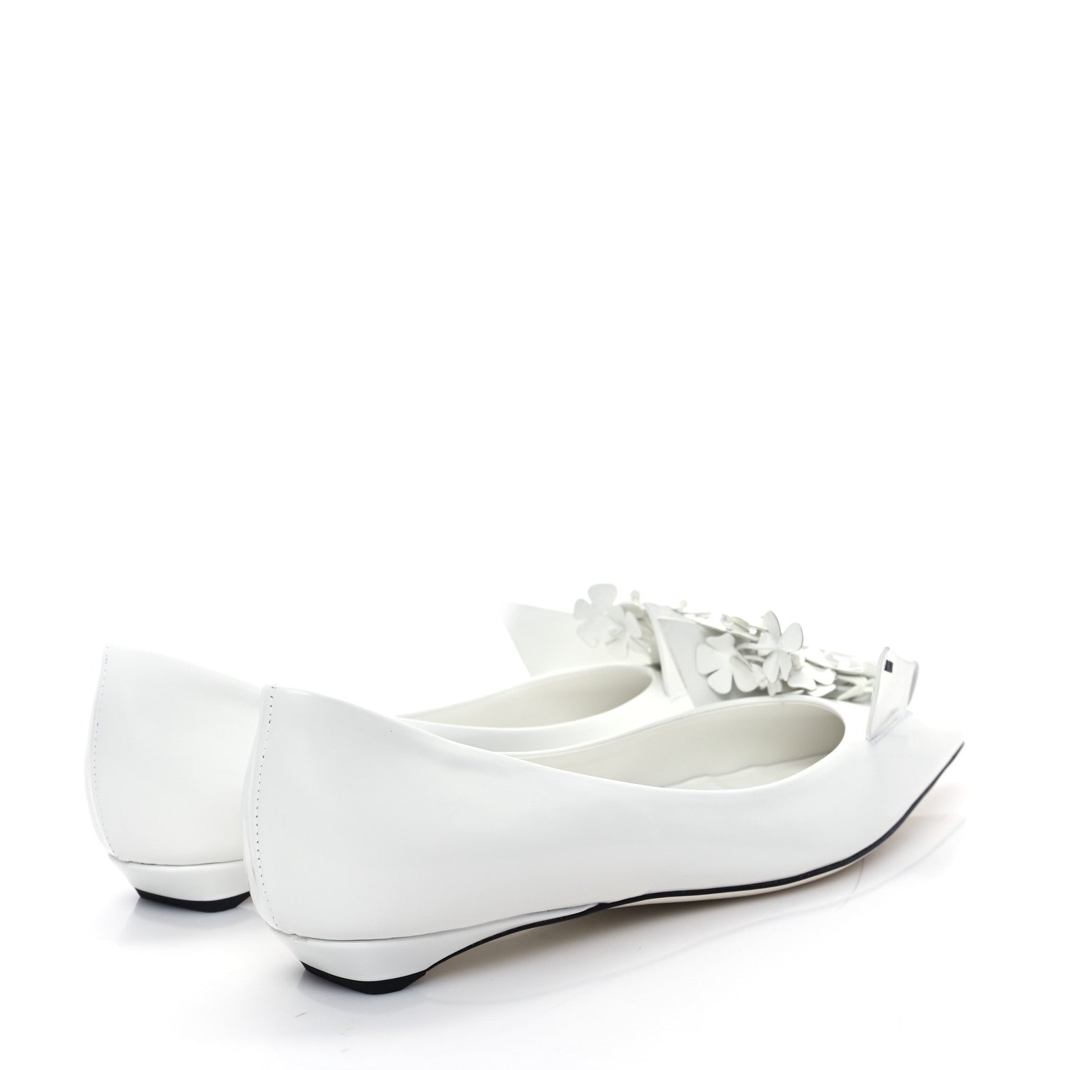 Prada Brushed Calfskin Floral Applique Ballerina Flats 37 White 4 of 9