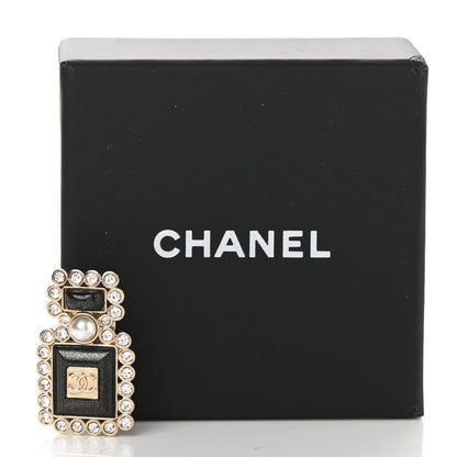 Chanel Resin Crystal Pearl Perfume Bottle CC Brooch Black Gold 5 of 5