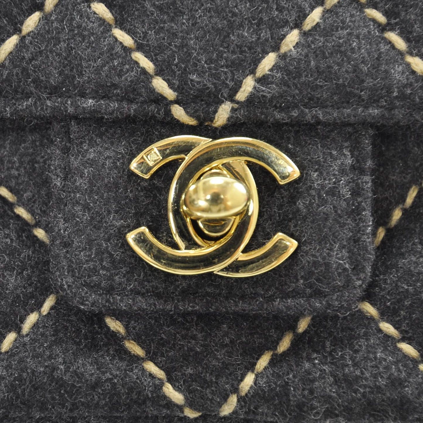 Wool Contrast Stitch Surpique Mini Flap Charcoal