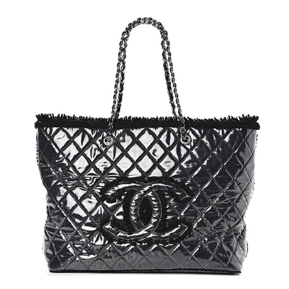 Chanel Vinyl Quilted Large Funny Tweed Tote Black 1 of 14
