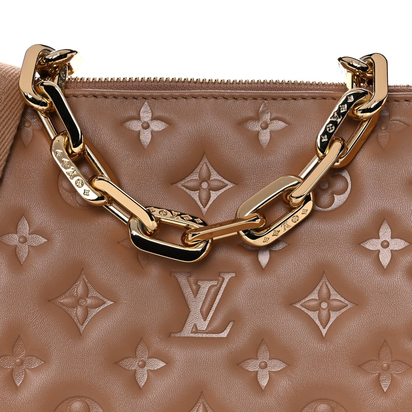 Lambskin Embossed Monogram Coussin PM Camel