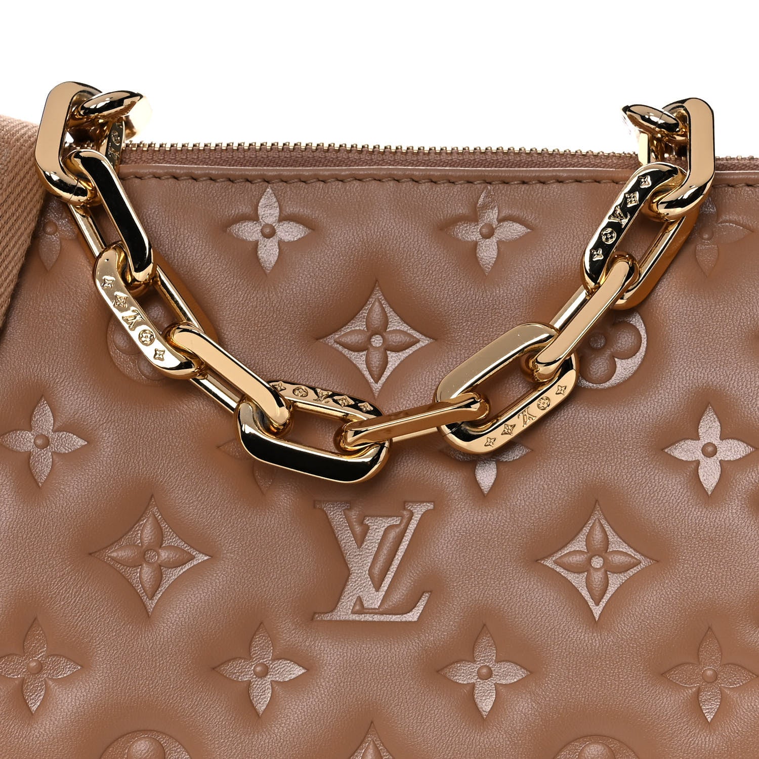 Louis Vuitton Lambskin Embossed Monogram Coussin PM Camel 7 of 12