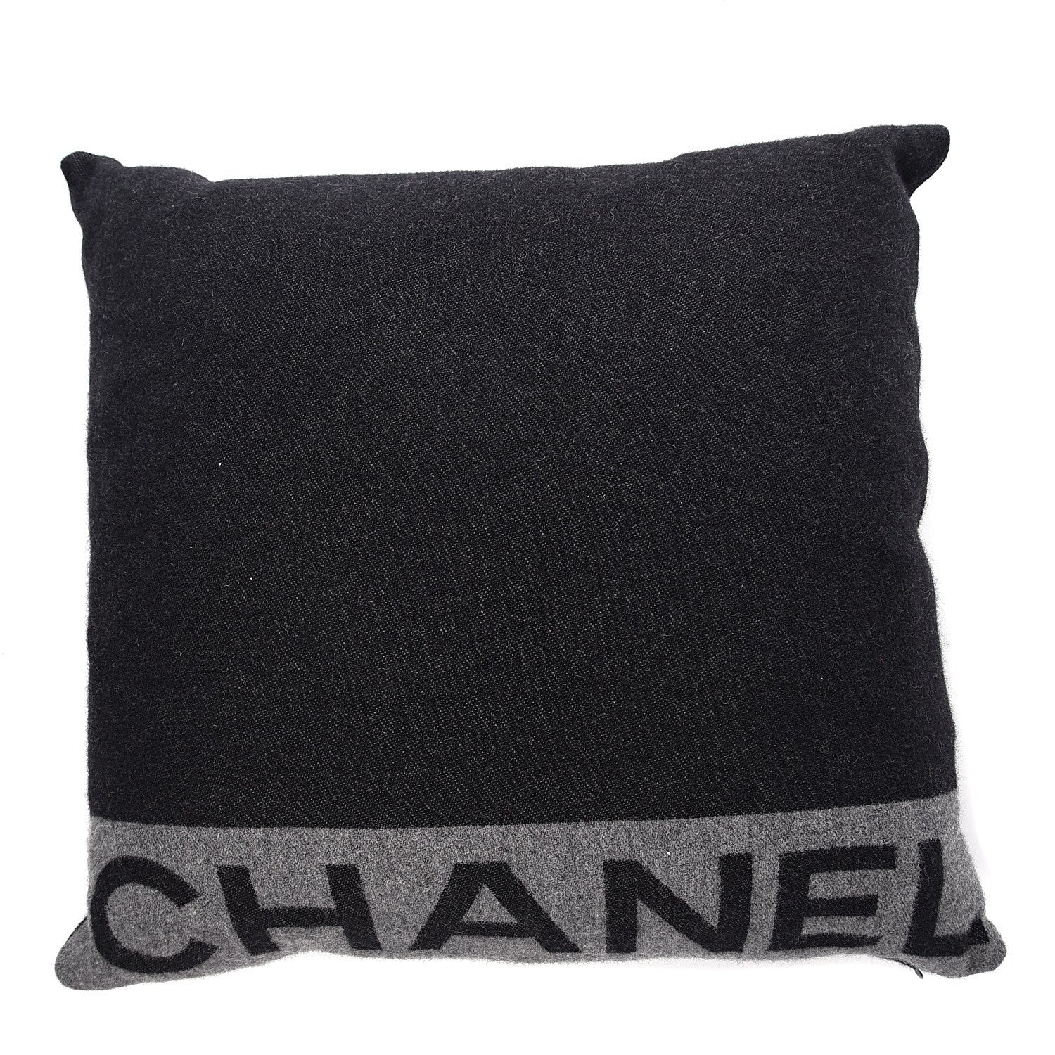 Chanel Merino Wool Cashmere CC Logo Pillow Black Grey 1 of 4