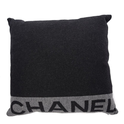 Chanel Merino Wool Cashmere CC Logo Pillow Black Grey 1 of 4