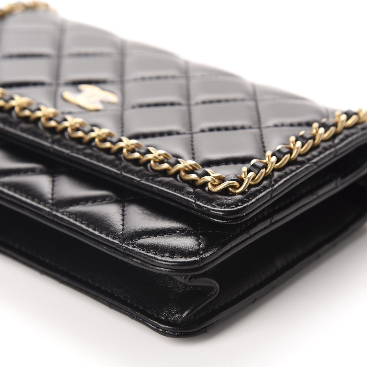Chanel Lambskin Quilted Running Chain Wallet On Chain WOC Black 7 of 13