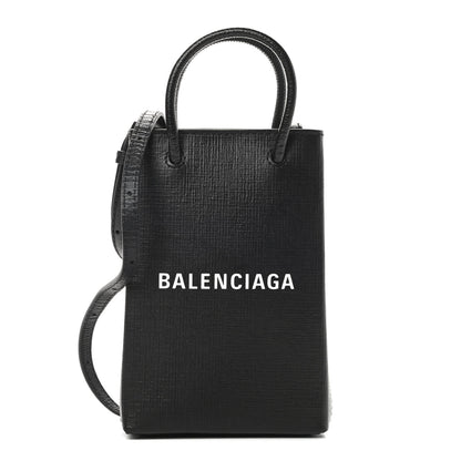 Balenciaga Squared Calfskin Logo Shopping Phone Holder Bag Black 1 of 10