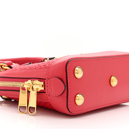 Gucci Straw Azalea Calfskin Woven Mini Horsebit 1955 Top Handle Bag Coral Wave Black 10 of 12