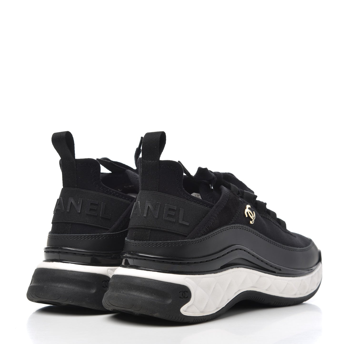Velvet Calfskin Mixed Fibers CC Sneakers 37.5 Black