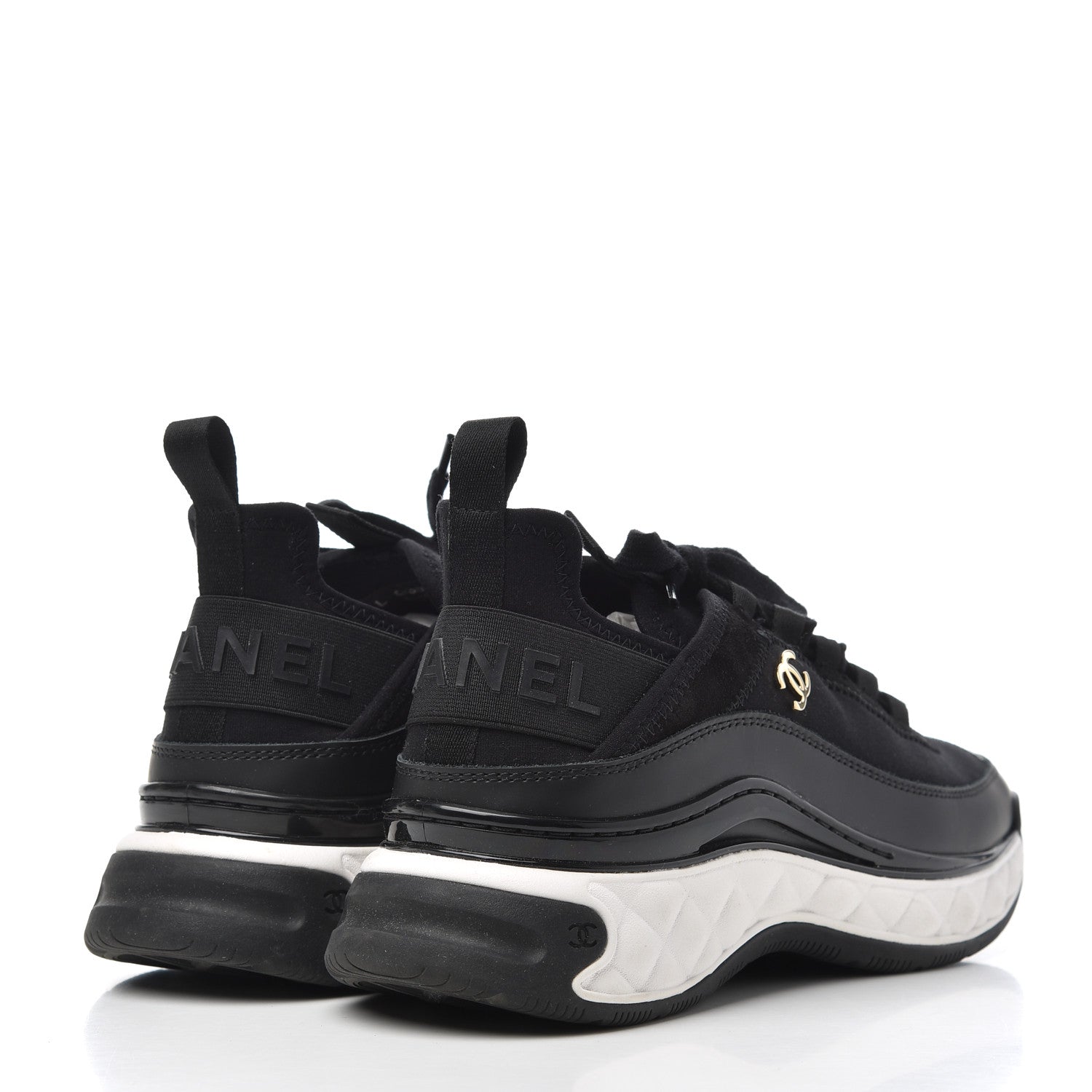 Chanel Velvet Calfskin Mixed Fibers CC Sneakers 37.5 Black 4 of 13