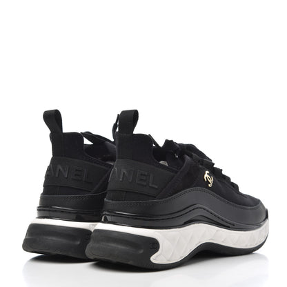 Chanel Velvet Calfskin Mixed Fibers CC Sneakers 37.5 Black 4 of 13